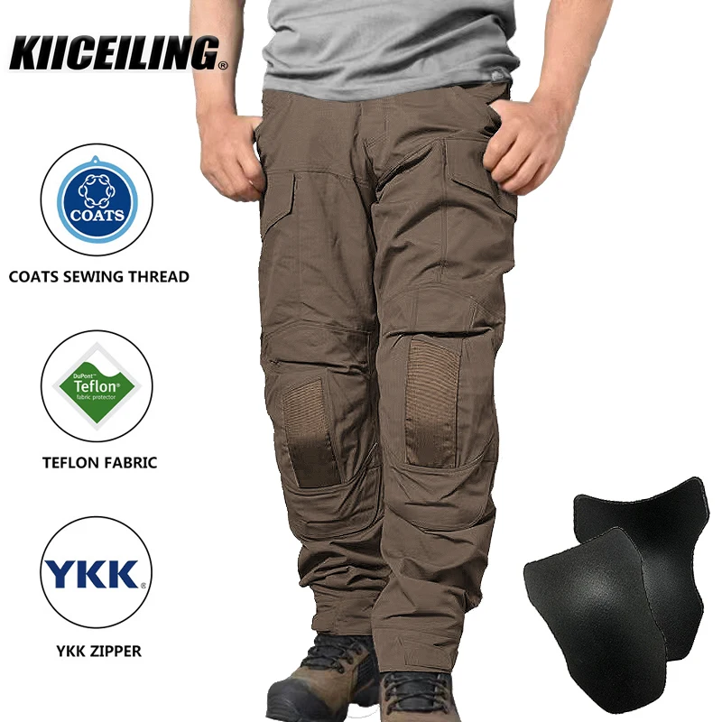 

KIICEILING MC Assault Military Tactical Pants Men Army Cargo Pants Work Uniform Duty Water Repellent Ripstop Trousers Knee Pad