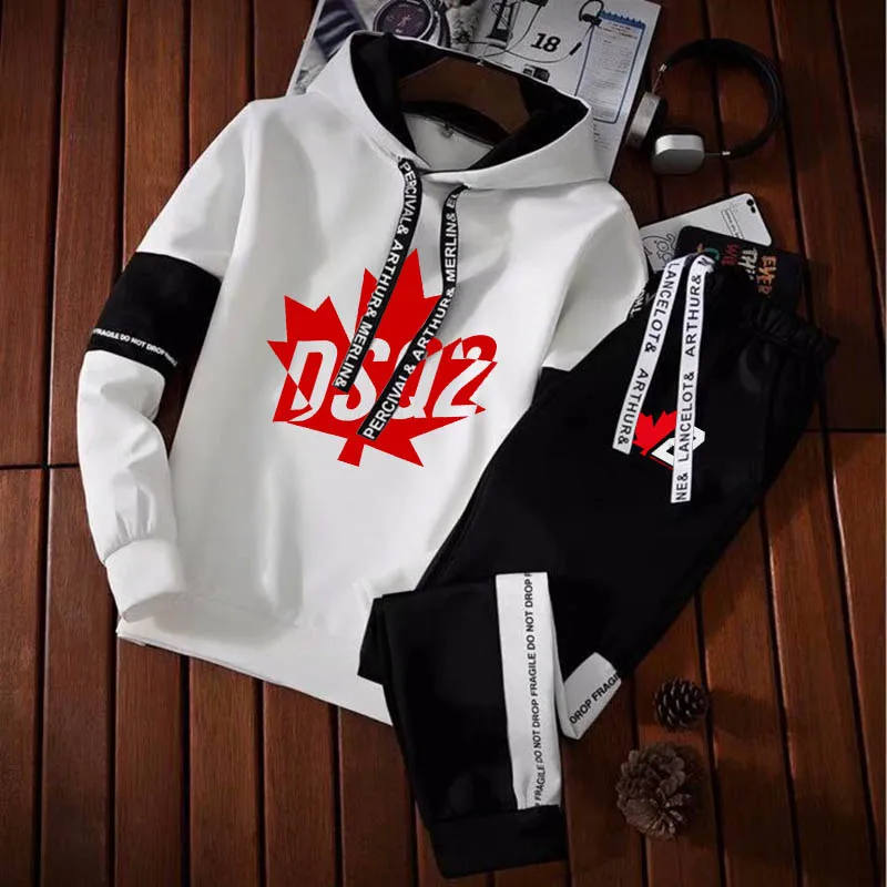 Men's Luxury Tracksuit Maple Leaf Print Man Hoodie Trouser Set Leisure Fashion Sweatshirt Sweatpants Suit Hooded Male Sportswear