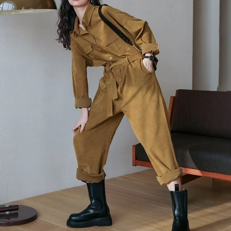 

Fall New Women's Overalls 2021 Handsome Fashionable Japan Playsuits High Waist Straight Trousers Jumpsuits Oversized BF Style