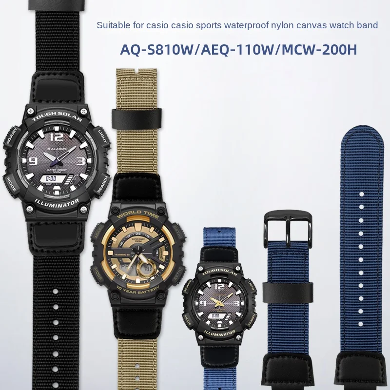 

Подходит для часов Casio Φ AE1200/1300/1000 AQ-S810W AEQ-110W A158/A159, спортивный нейлоновый холщовый ремешок для часов