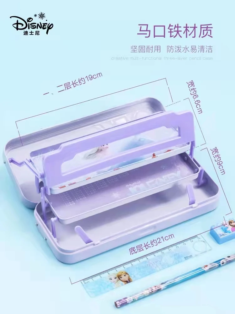 Disney Frozen Carton Pencil Case for Girls Elsa Anna Student Elsa Anna Double Stationery Box Large Capacity School Bags Mochila