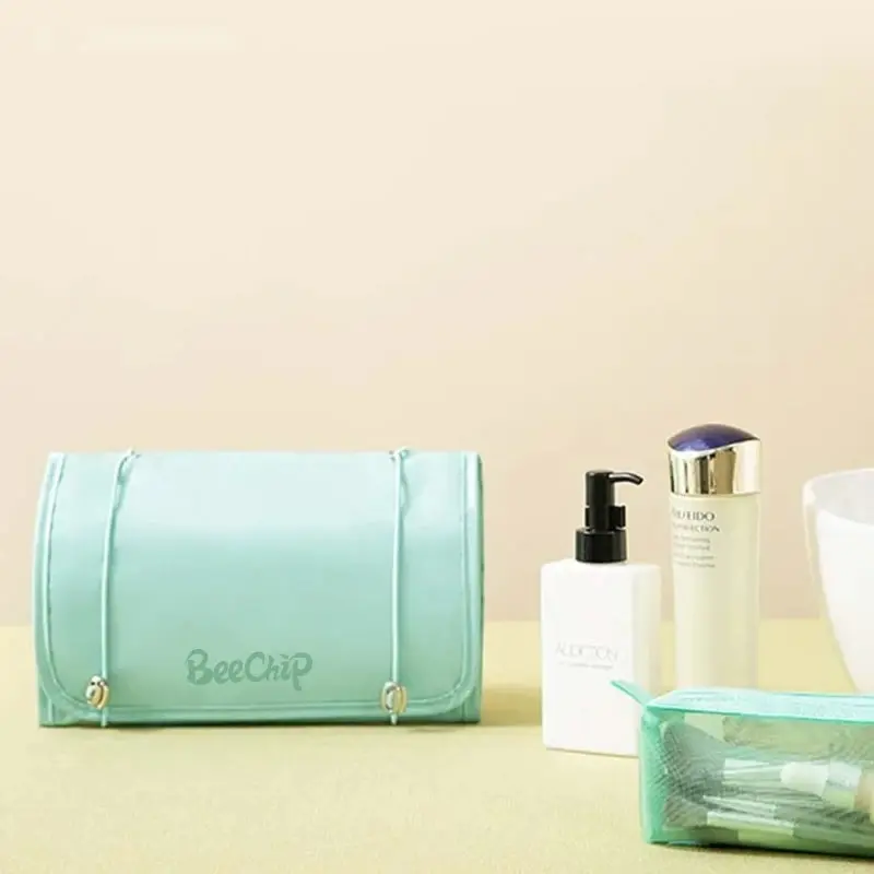 Органайзер на молнии с застежкой для кистей и макияжа голубой 24*15 см