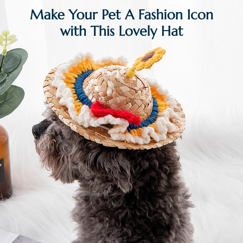 

DIY INS Fashionable Pet Hat Straw Dog Cap French Bulldog Accessoire Chien Sunflower Dropshipping Party Cat Accessory Supplies