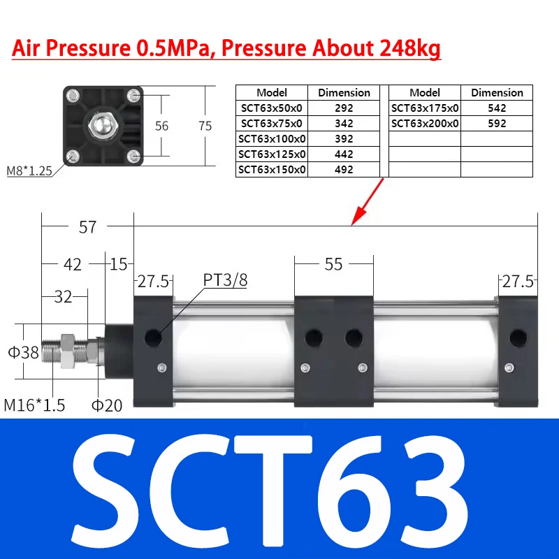 

Пневматический цилиндр SCT 50/63/80/100/125