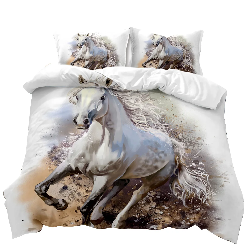 

Horse Duvet Cover Set 3D Steed Print Comforter Cover Wildlife Bedding Set Animal Polyester Quilt Cover Double Queen King Size