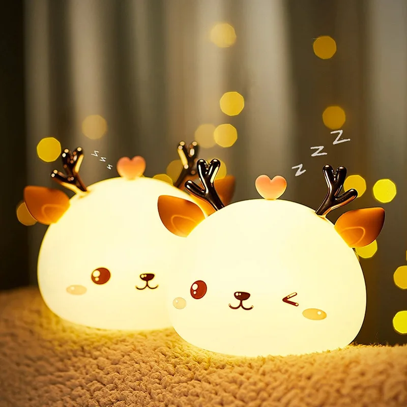 Cute Deer LED Night Light Silicone Touch Sensor 7 Colors Night Lamp Kids Baby Bedroom Desktop Decor Ornaments Battery/USB Charge