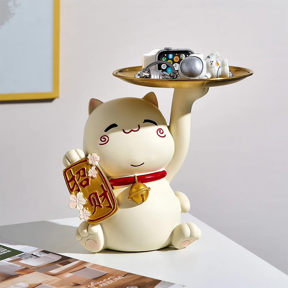 

Японский стиль Lucky Cat, поднос для хранения вещей, украшение для дома, аксессуары для современного рабочего стола, Kawaii, аксессуары для дома, по...