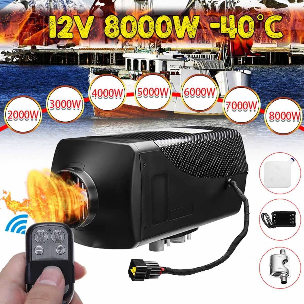 

2022 8KW 12V New Car Heater Air Diesels Heater Parking Heater With Remote Control for RV Motorhome Trailer Trucks Boat