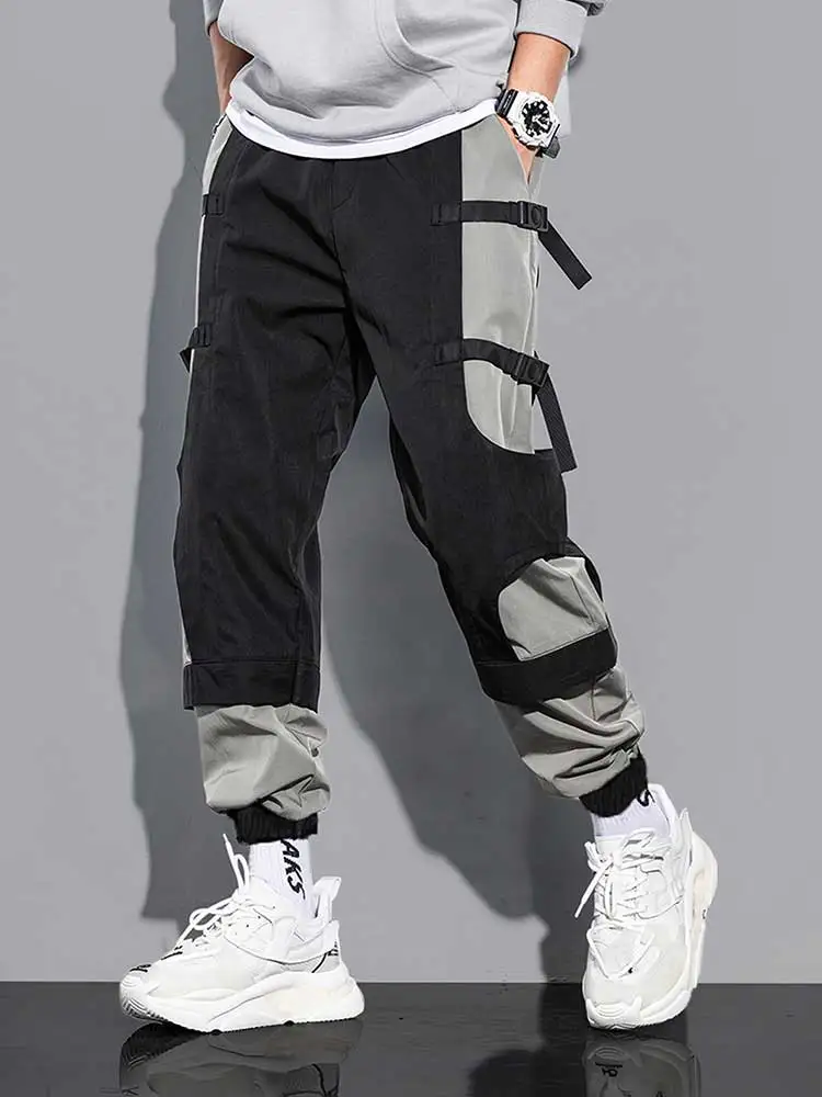 

ZAFUL Cargo Pants for Men Color Block Casual Beam Feet Tooling Trousers Push Buckle Straps Streetwear Jogger Pants with Pockets