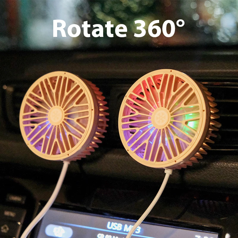 

Car Cooling Fan 360 Degrees Rotating 3 Speeds Adjustable Air Vent Fan With Light