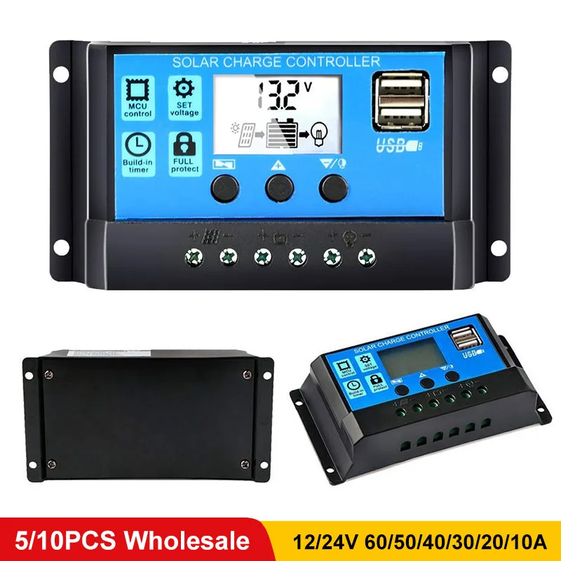 Заводская дешевая ЖК-панель Dualusb контроллер заряда солнечной батареи 12 в 24 В
