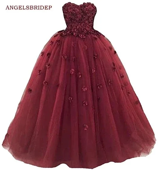 

Sweetheart Ball Gown Quinceanera Dresses 15 Party Fashion 3D Flower Floor-Length Tulle Cinderella Gowns Plus Size