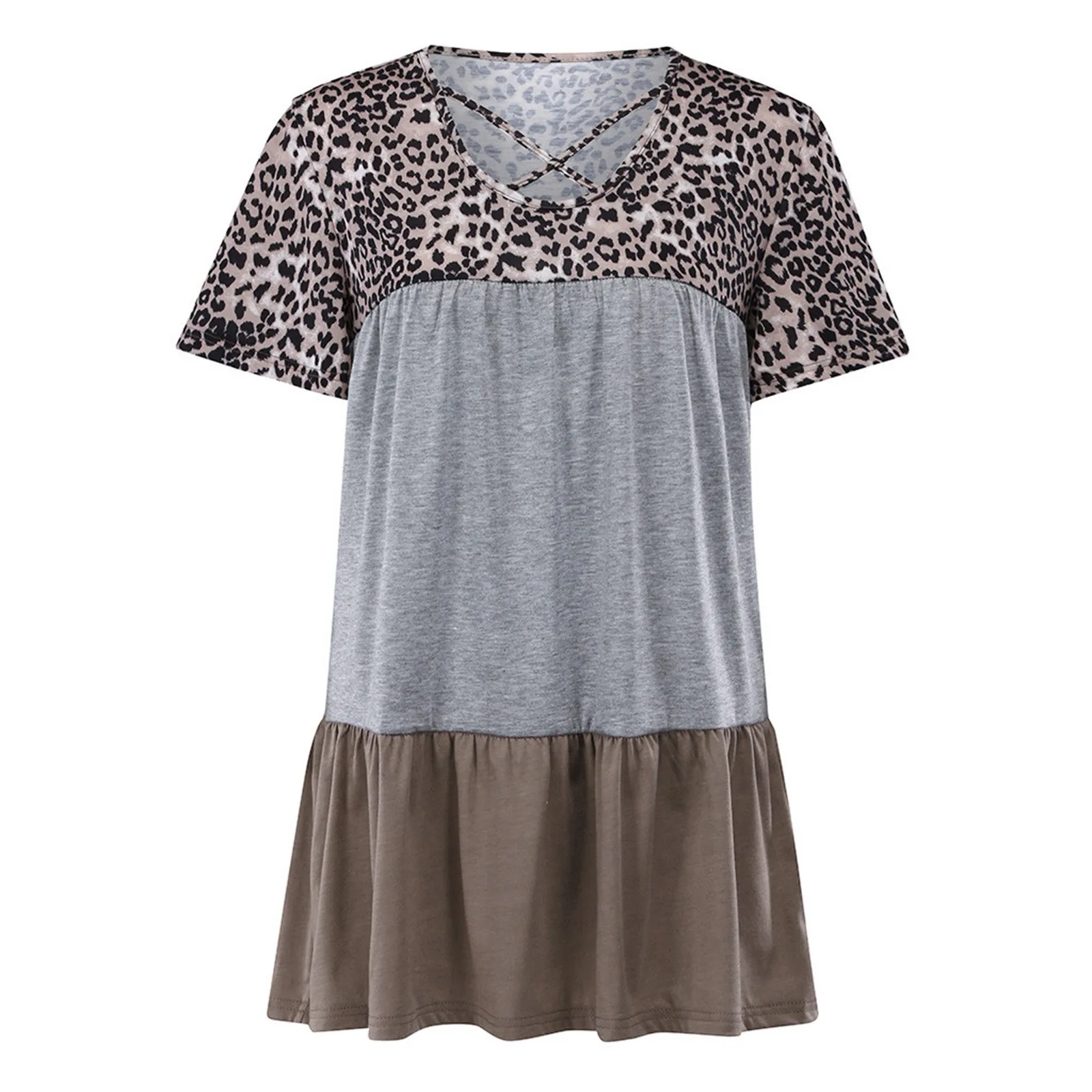 

Женская футболка с коротким рукавом и леопардовым принтом, с V-образным вырезом