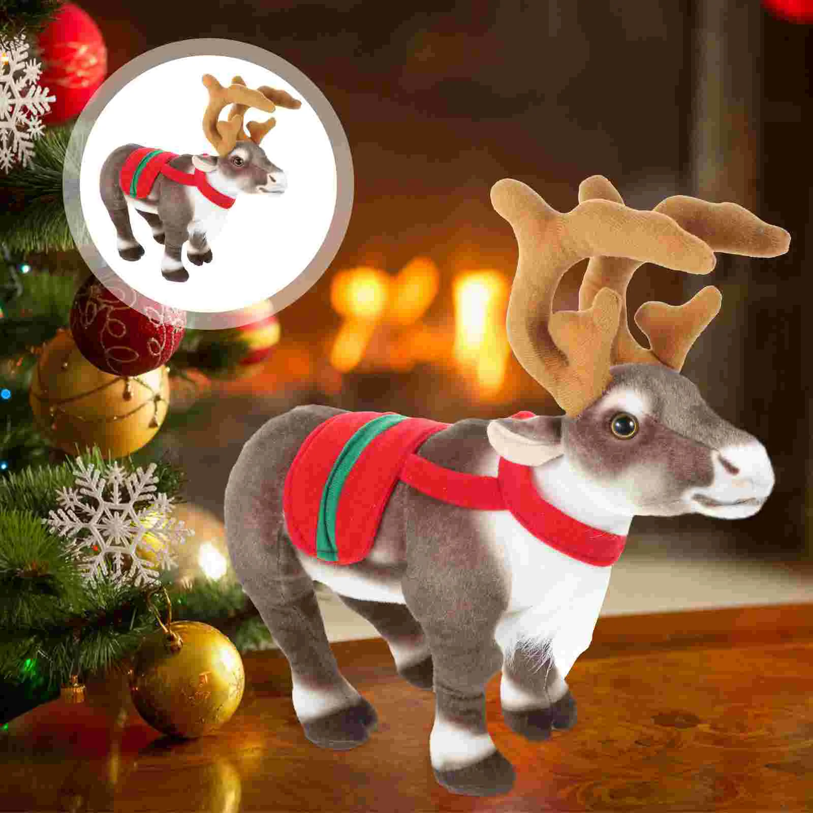 

Plush Deer Statue Decoration Toys Desktop Christmas Stuffed Animal Standing Reindeer Figurine