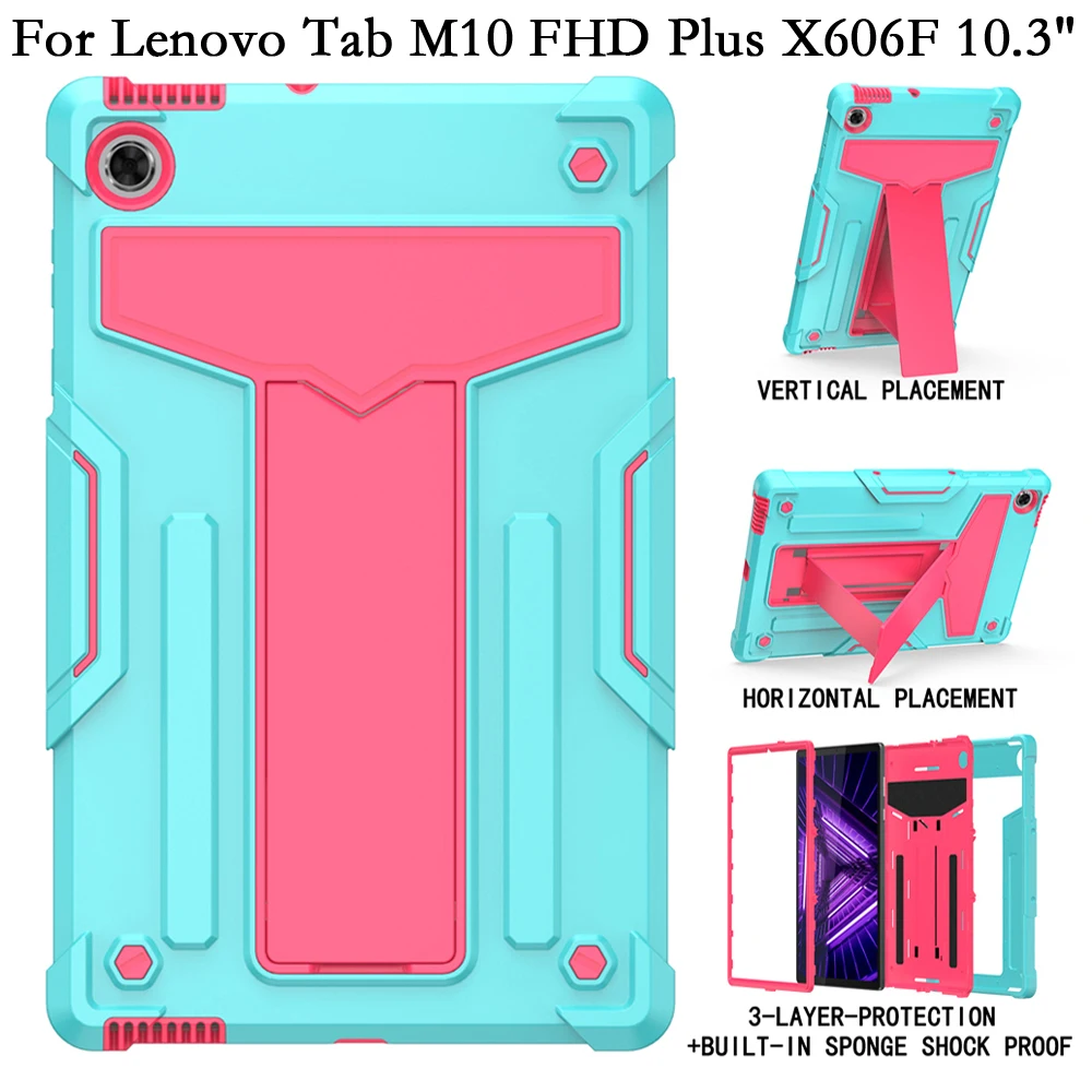 

Shockproof Tablet Cover Fundas for Lenovo Tab M10 FHD Plus M10plus X606X X606F X606M X606V Case Coque PC TPU Silicon Stand Shell