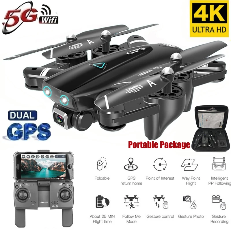 

2022 S167 5G Drone GPS RC Quadcopter With 4K Camera WIFI FPV Foldable Off-Point Flying Gesture Photos Video Helicopter Toy