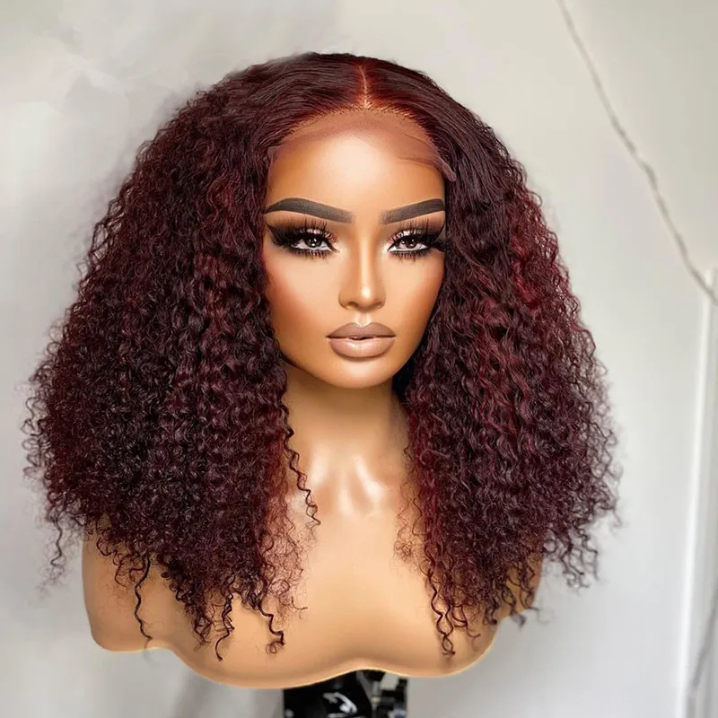 

Burgundy 26Inch Kinky Curly Lace Front Wig 180%Density Glueless With BabyHair Preplucked Heat Temperature Daily Cosplay Wig