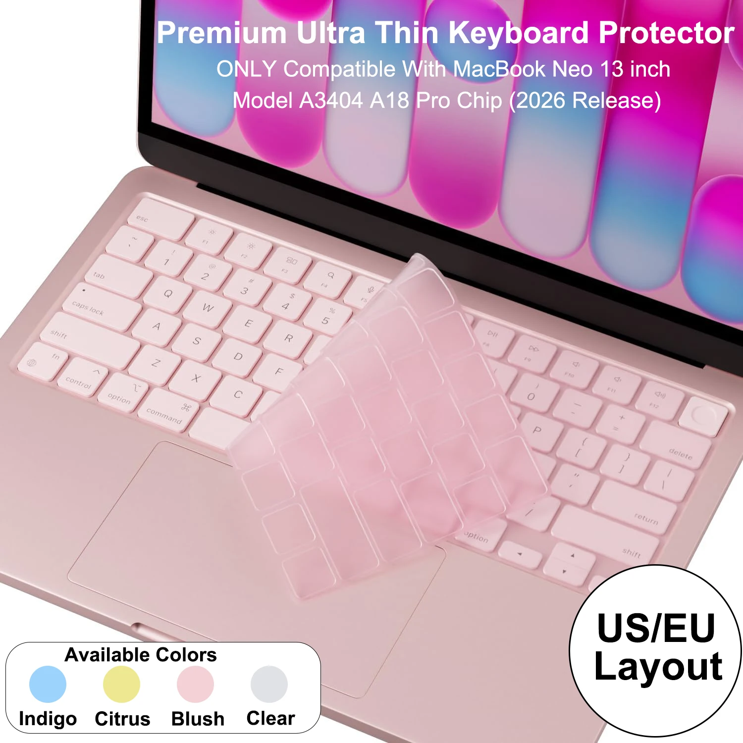 Фото Премиальная ультратонкая защитная пленка для клавиатуры MacBook Neo 13'' A18 Pro, чехол для клавиатуры с раскладкой US/EU №1