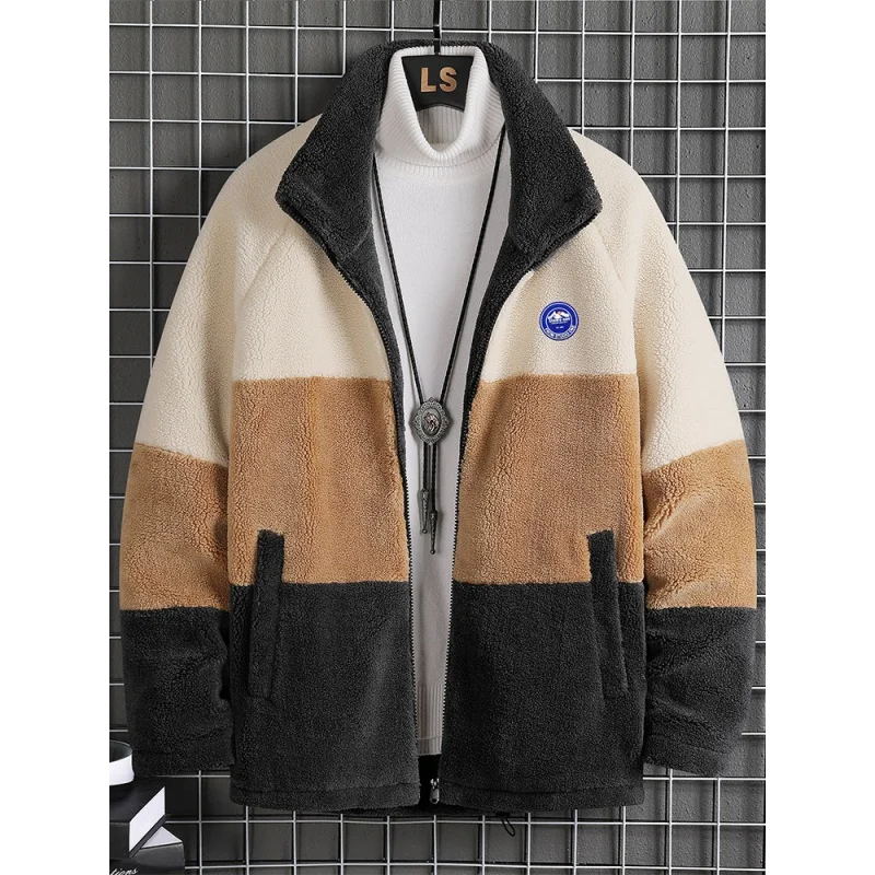 Fashion Patchwork Stand Collar Coat Thick Warm Coat Plus Size 8xl  2022 New Men's Winter Warm Coat Wool Parka