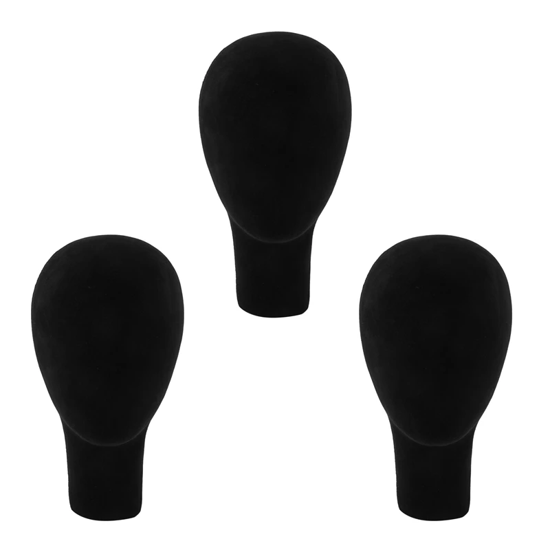 

3X Polystyrene Foam Mannequin Face Model Head Wig Holder Eyeglass Glasses With Base Bracket - Black, 35Cm