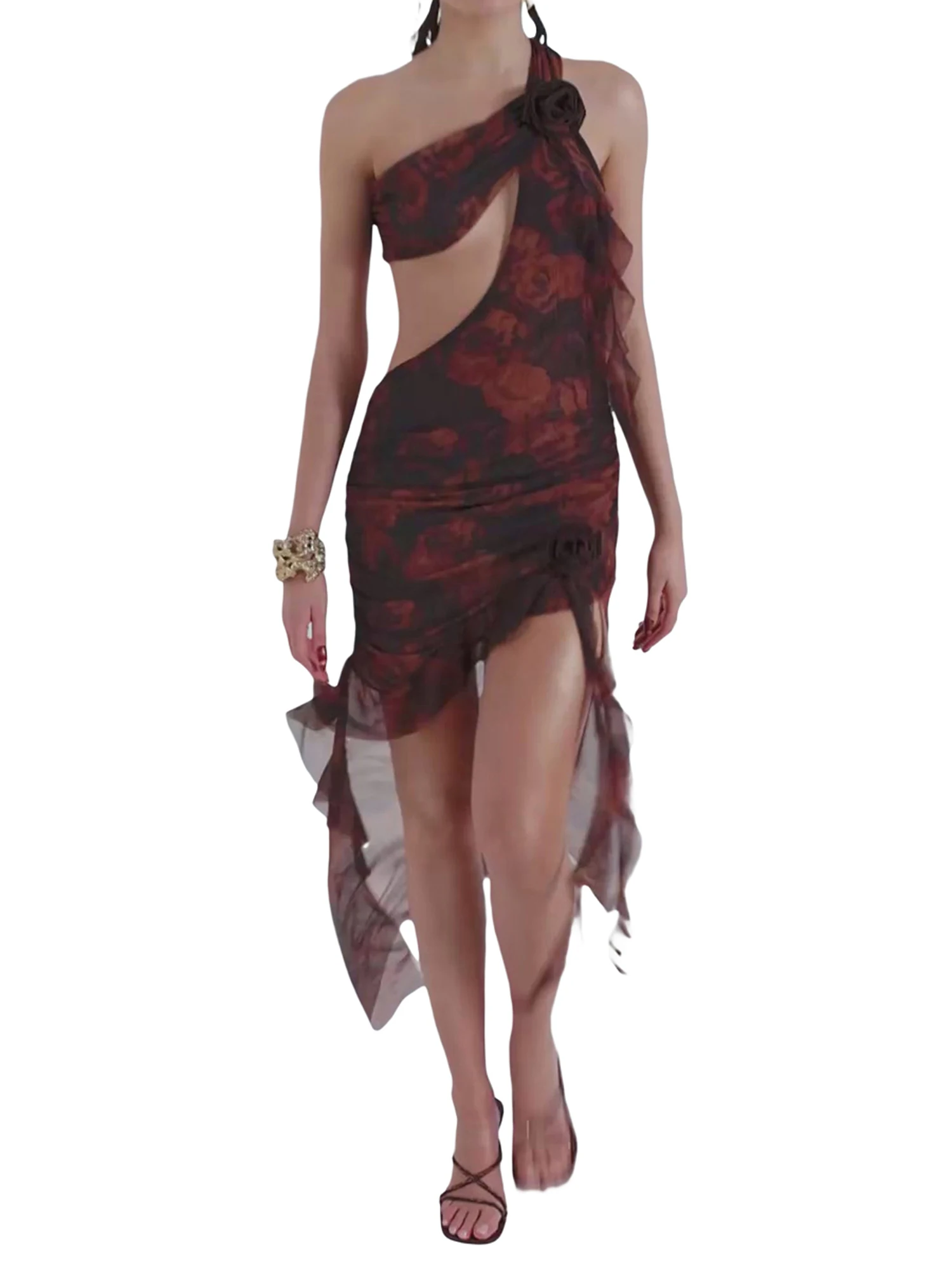 

Женское платье макси в стиле бохо, шикарное платье с цветочным принтом, с тонкими бретельками и прозрачным тюлевым верхним слоем, элегантное платье без рукавов с открытой спиной