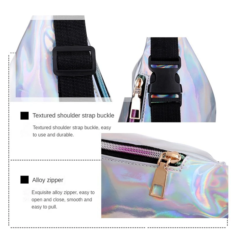 Wholesale  Designer Hologram Fanny Pack Geometric Sling Chest Bag Ultra Slim Bum Bag Pouch Waist Bag Silver For Women