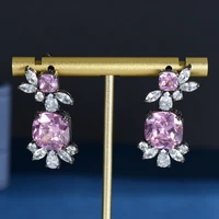 hibride top quality square design pink shiny crystal stud earrings for women bridal jewelry aretes de mujer modernos e 1093