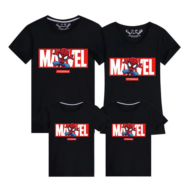 Marvel Spiderman Familie Passenden Outfits Papa Mama Kinder Baumwolle kurze T-shirt Baby Familie Aussehen Vater Sohn Sommer Kleidung