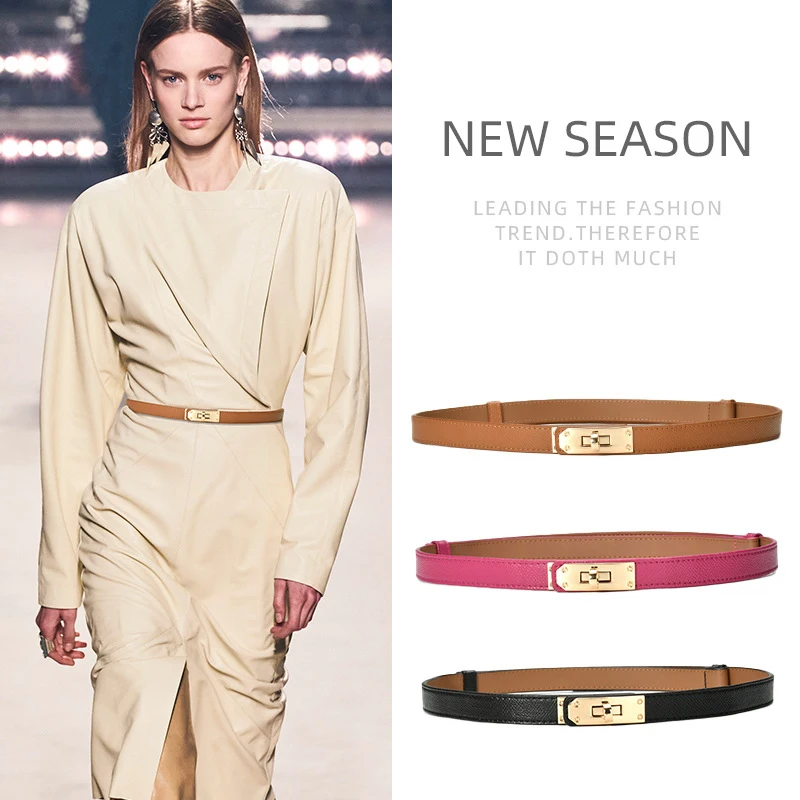 

Leather Thin Belt Women's Fashion Casual Accessories Luxury Design Girdle Gothic Korean Corset Adjustable Metal Buckle