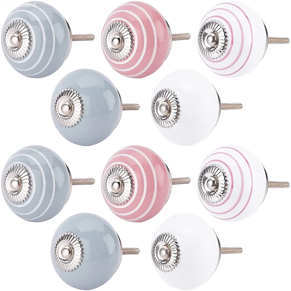 

10pcs 5 Style Ceramic Cabinet Knobs Ceramic Door Knobs Pull White Blue Pink Cupboard Door Handles for Home Decor Drawer Kitchen