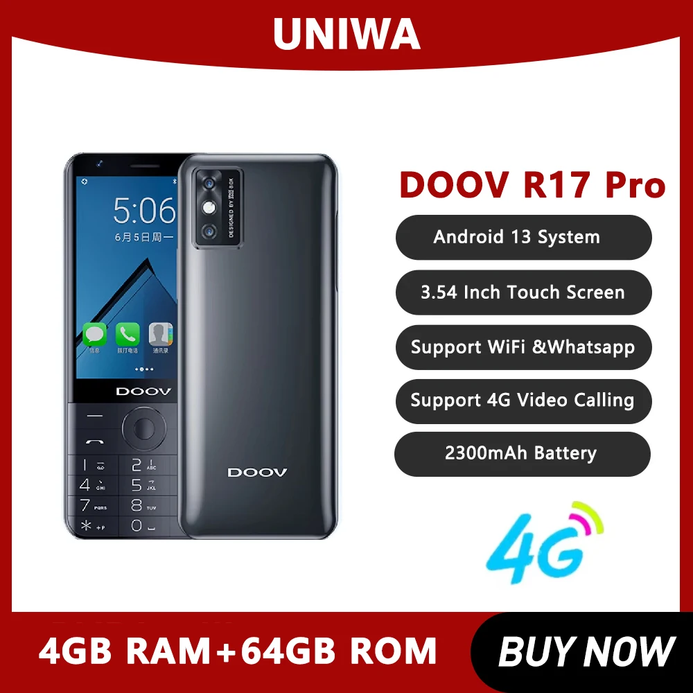 UNIWA DOOV R17 Pro Смарт-мобильный телефон WhatsApp Android 13 Сенсорный экран 4G Клавиатура