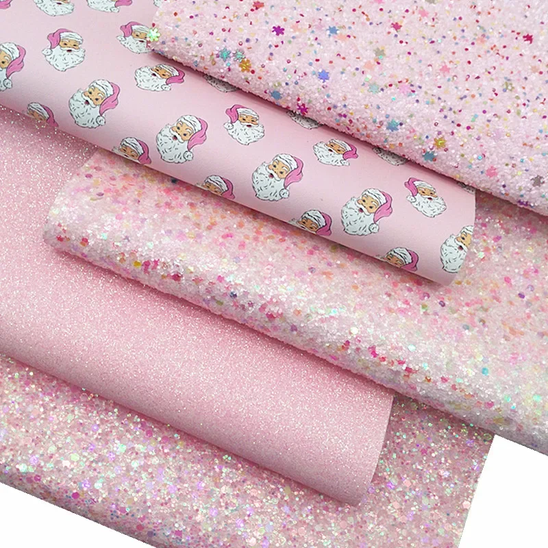 Розовая массивная блестящая кожа с сердцами снежинками принтом Санта-Клауса