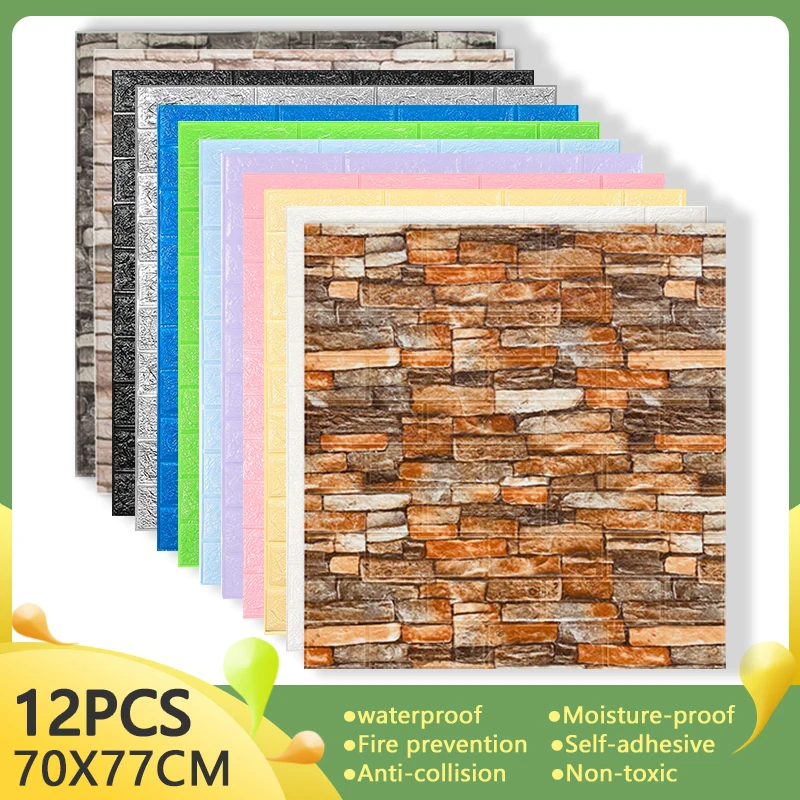 

3D Wall Stickers Home Decor Living Room Decorative Brick Self-adhesive Wallpaper Waterproof Panels Bedroom Kitchen Foam Decals