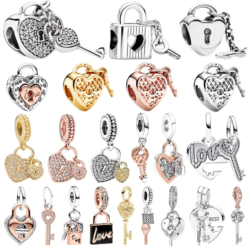 Новый тонкий кулон-ключ с замком из розового золота Love You Heart подвесные бусины