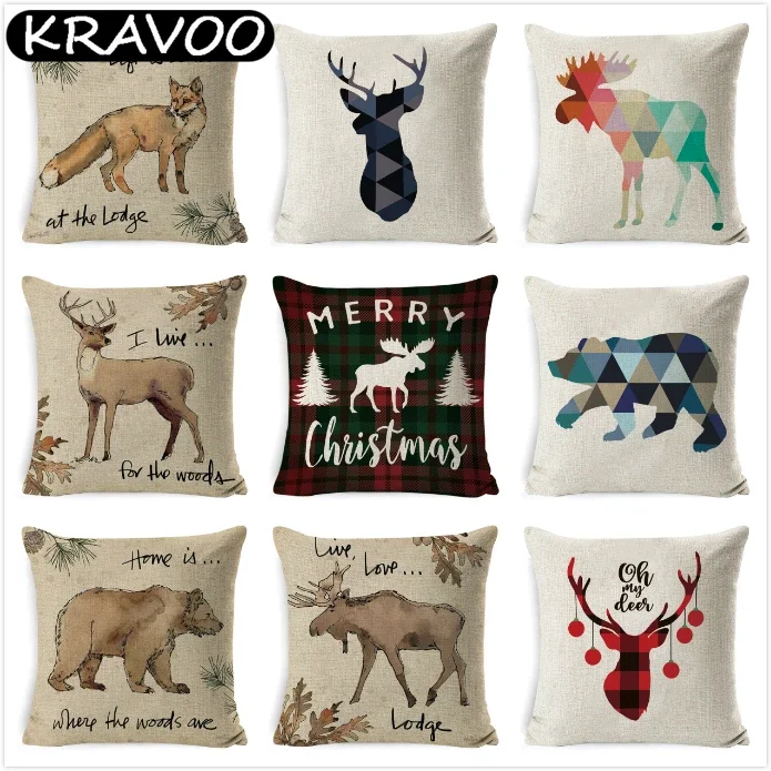 

Наволочка в винтажном стиле ретро с изображением животных, лося, медведя