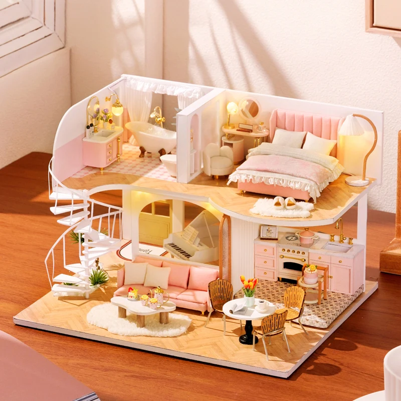

Unfinished DIY Miniature Dollhouse Architecture Wooden Doll House Toys Gifts