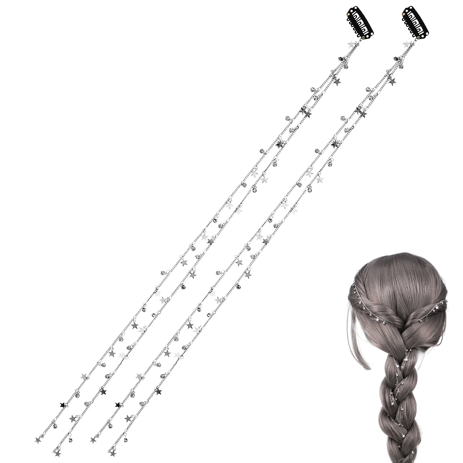 

Hair Accessories Women Braids Chain Jewelry Tassel Chains Extension Clips Star Jewels Clamps