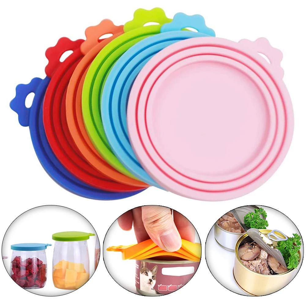 

Seal Cover 1 Cats Storage Pet In Supplies Reusable 8.9cm/7.3cm/6.5cm Pet Suitable Tin For Food 3 Cap Lid Cover Silicone Can Dogs