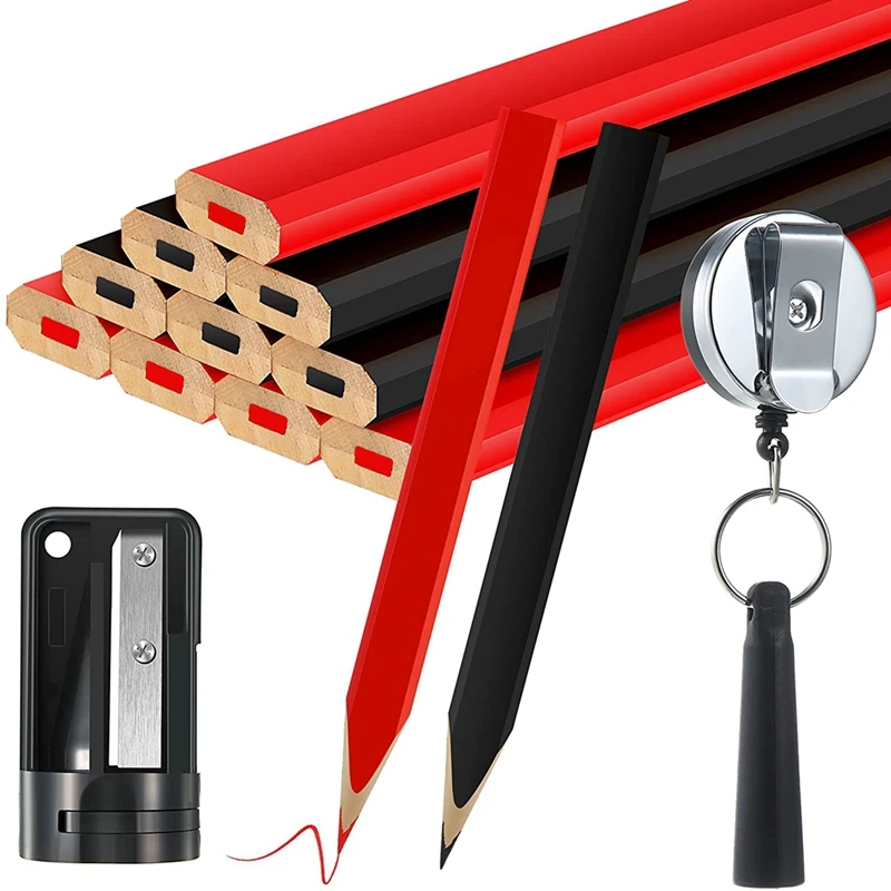 

14Pcs Woodworking Pencil Set,7 Inch Flat Octagon Woodworking Marking Pencil With Pencil Sharpener,Retractable Pen Holder