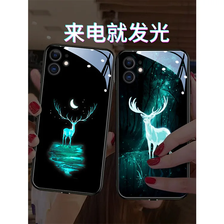 

3D Cute Dear Smart LED Flash Phone Case For Samsung Note S 20 21 30 Plus ultra Silicone Soft Edge