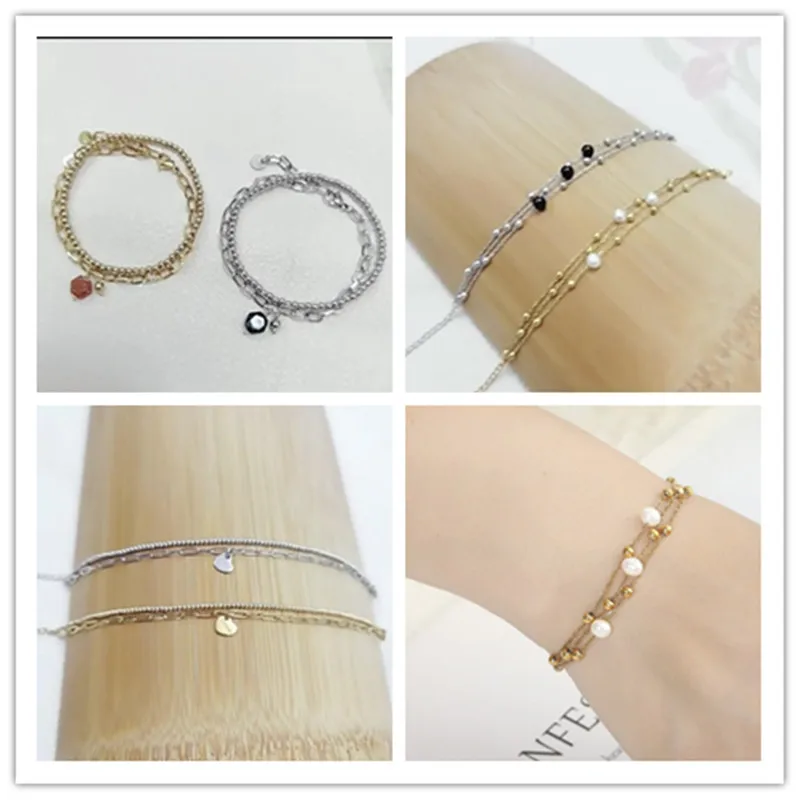 

Многослойный браслет-цепочка из нержавеющей стали с бусинами, 2 шт.