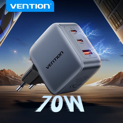 Зарядное устройство Vention 70 Вт GaN Type C Quick Charge 4.0 3.0 USB Зарядное устройство для iPhone 16 15 14 Pro Macbook Air Ноутбук Планшет PD Быстрая зарядка