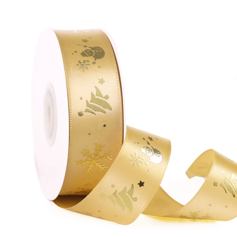 25 ярдов рождественские ленты из золотой фольги со снежинками с блестящим бантом