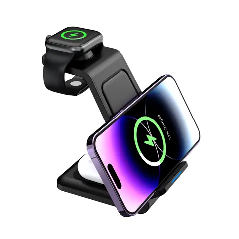 Беспроводное зарядное устройство 3 в 1 Qi для телефона 15 14 13 12 Pro/Pro Max/Mini/Plus,Apple Watch Ultra/S9/8 7/SE/6 Airpods/Samsung S24 S23 Ultra