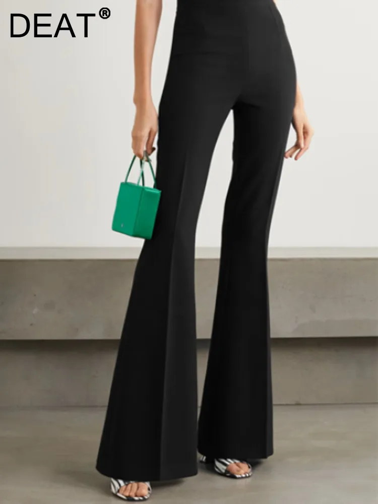 

DEAT Fashion Women's Flare Pants Loose Straight High Waist Solid Color Simplicity Elasticity Trousers Spring 2023 New 17A5482