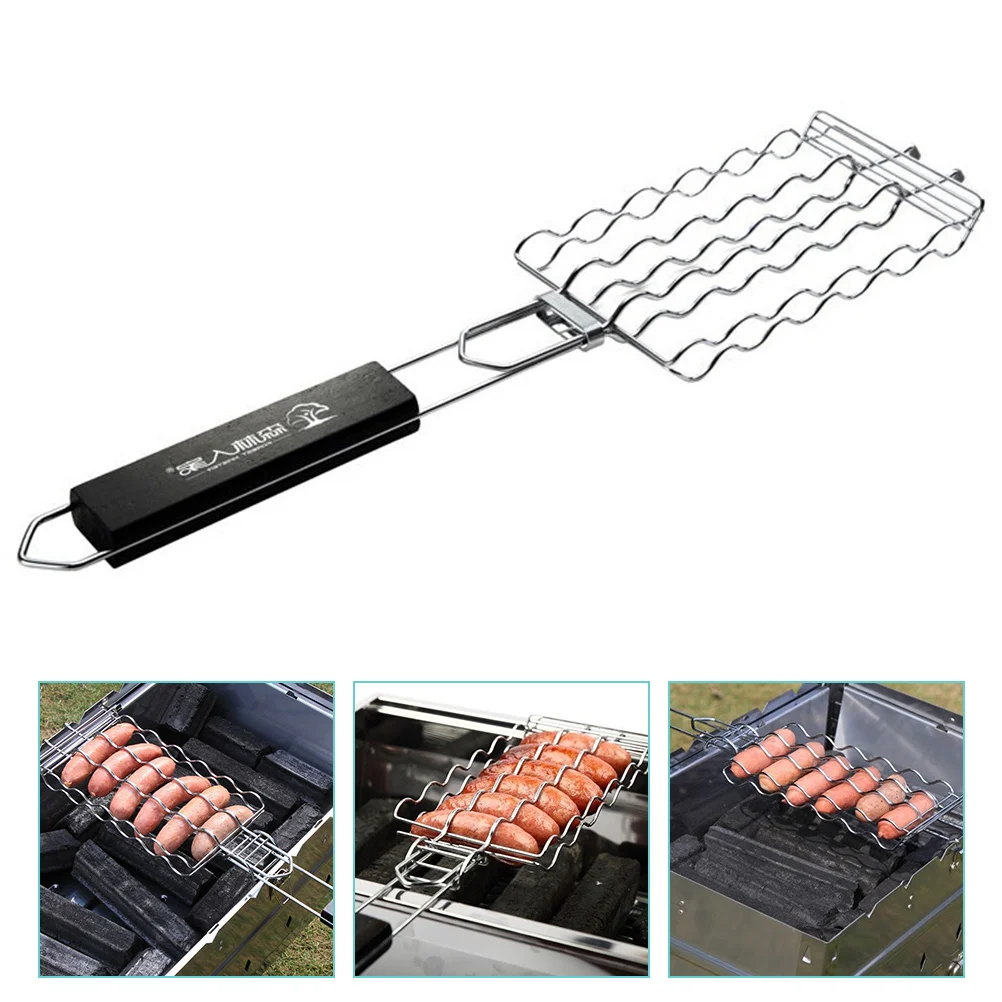 

Grilling Mesh Grill Barbecue Basket Rack Bbq Sausage Metal Dog Hot Holder Accessory Fish Tool Clip Meat Beef Steel Stainless Mat