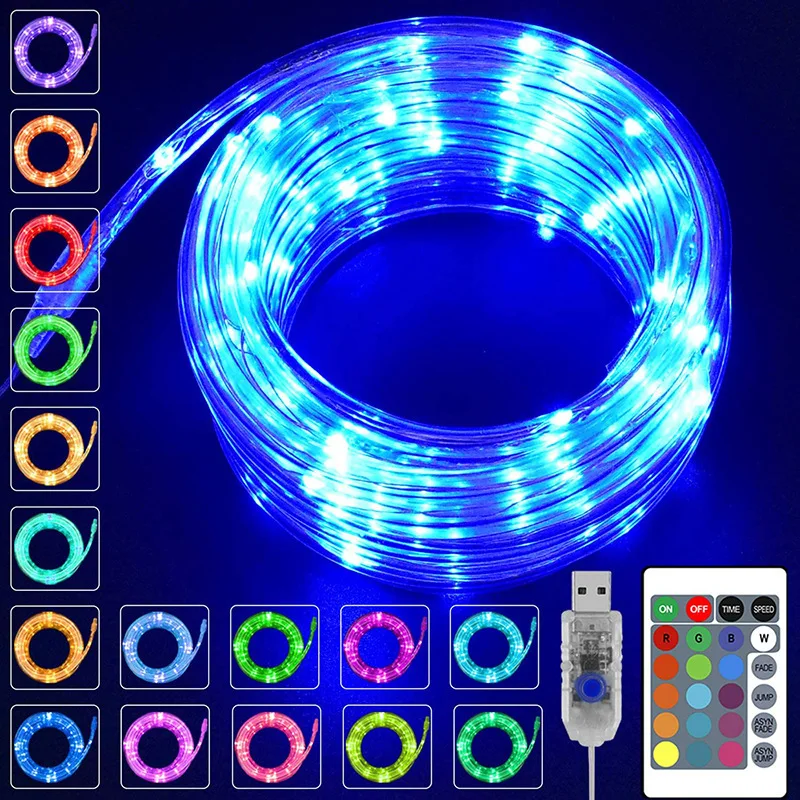 

12/22M LED Outdoor Waterproof Tube Rope Strip String Light USB Remote RGB Lamp Garland Wedding Home Decor Fairy Light String