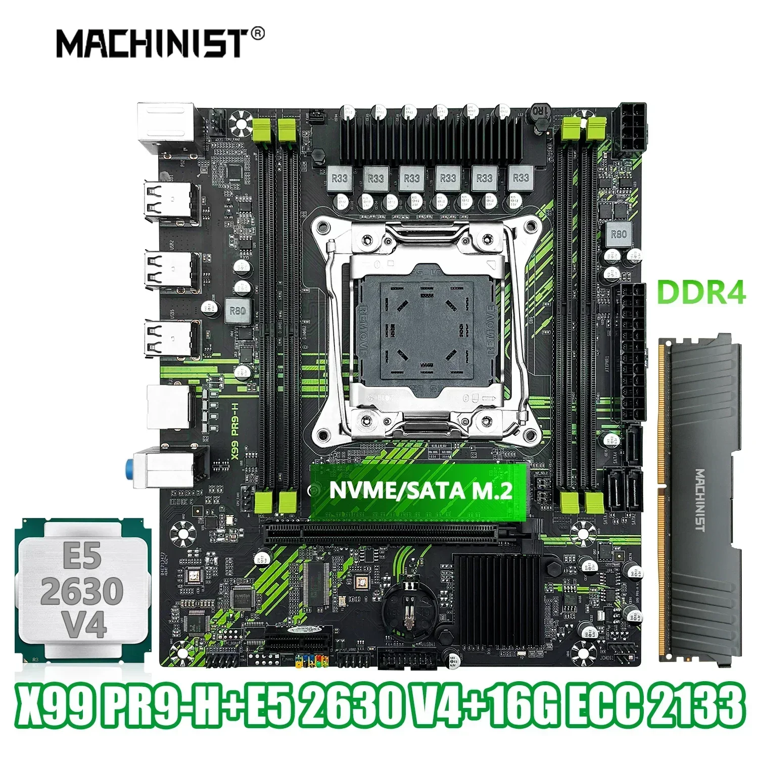 MACHINIST X99 PR9-H Комплект материнской платы Intel LGA2011-3 Xeon E5 2630 V4 Процессор с DDR4 16 ГБ 2133 МГц