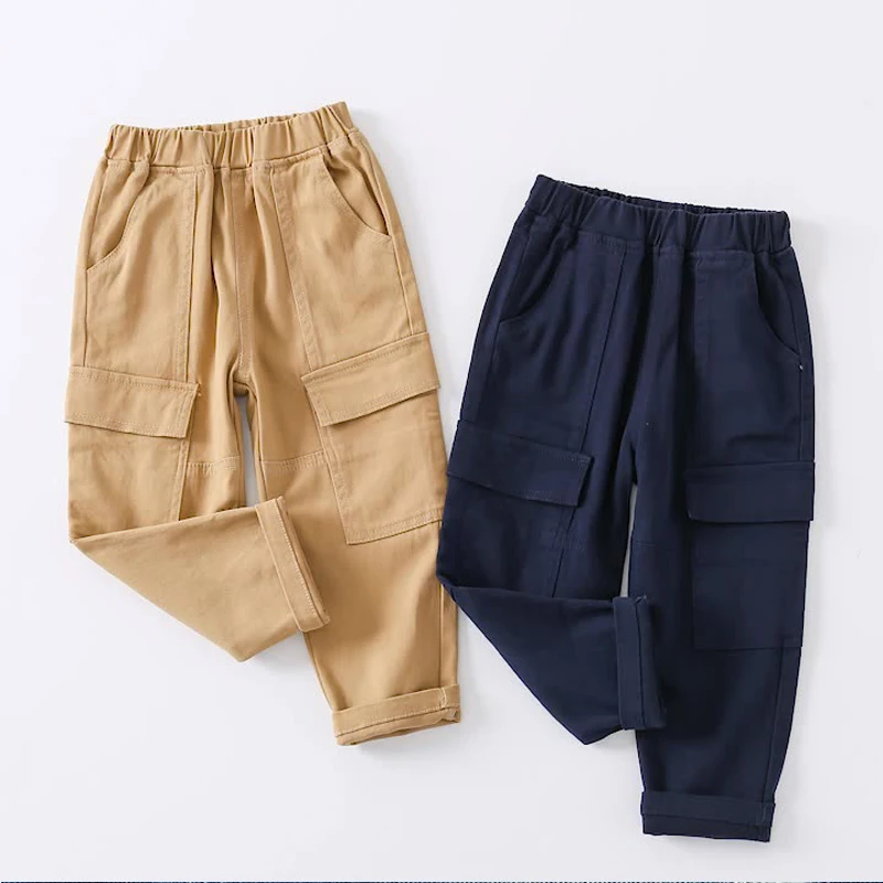 

Брюки-карго хлопковые для мальчиков, повседневные длинные штаны с несколькими карманами, модная детская спортивная одежда, синий/хаки, на в...