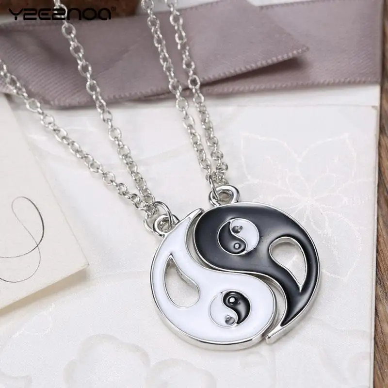 

1 Set Yin Yang Black And White Best Friends Friendship Couples Lover Valentine Gift BFF Charm Pendant Necklaces Eight Diagrams